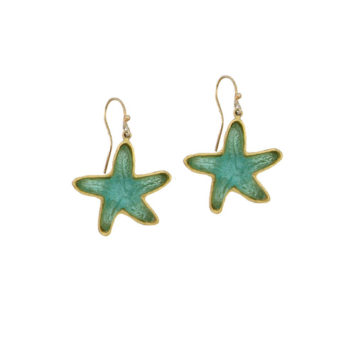 Under the Sea Star Fish Wire Earrings - Teal by Michael Michaud