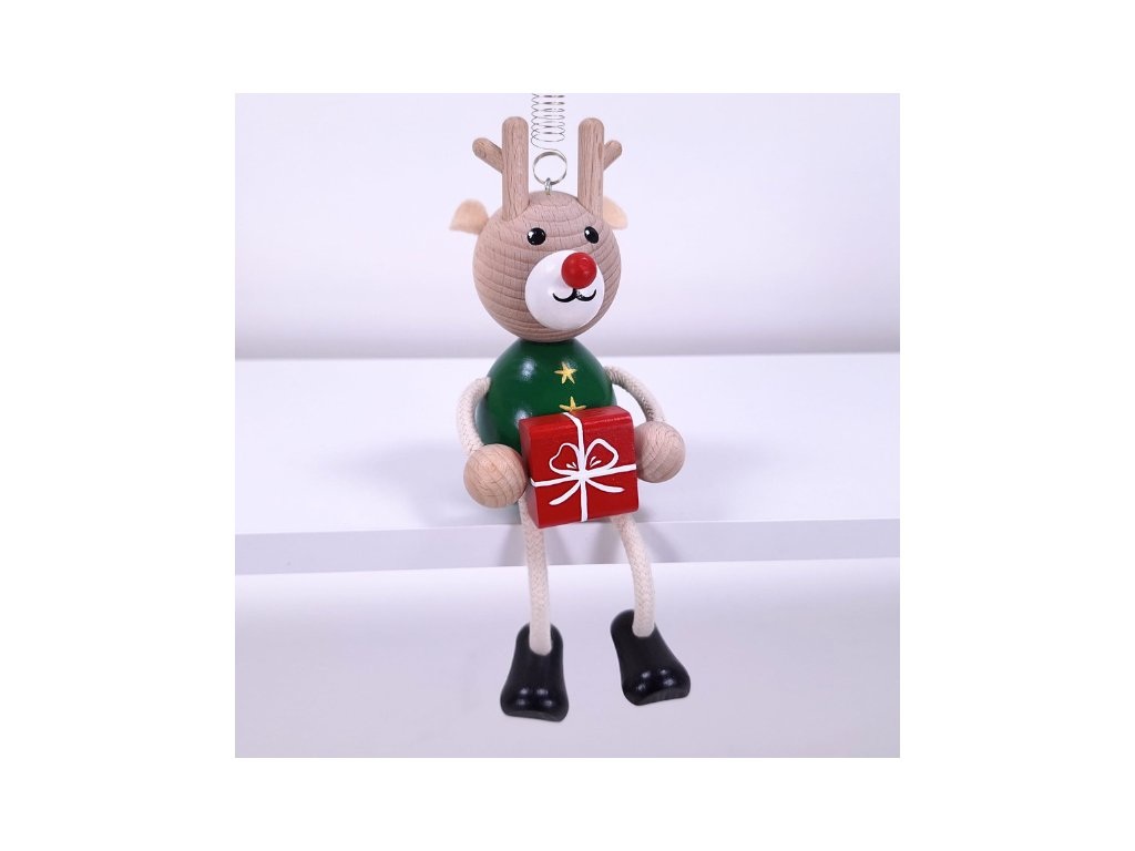 Reindeer with Gift Handcrafted Wooden Jumpie