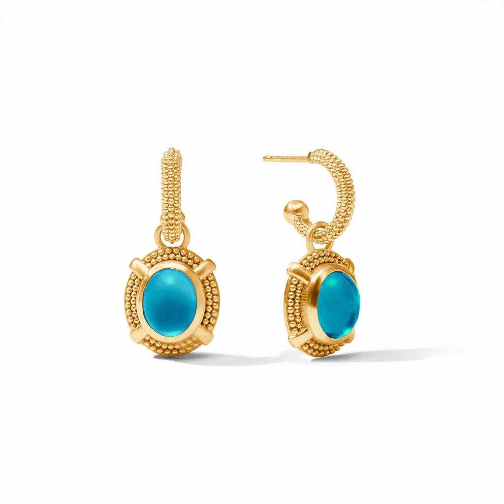 Cabochon Hoop &amp; Charm Earrings in Iridescent London Blue by Julie Vos