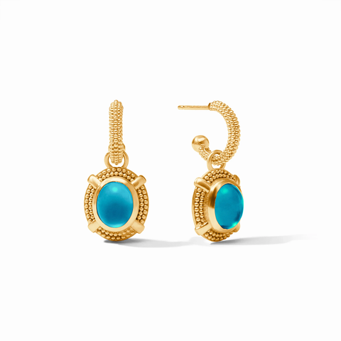 Cabochon Hoop &amp; Charm Earrings in Iridescent London Blue by Julie Vos