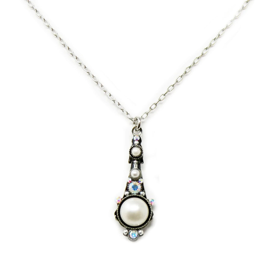 White Pearl Beach Glass Pearls Long Drop Pendant Necklace by Firefly Jewelry