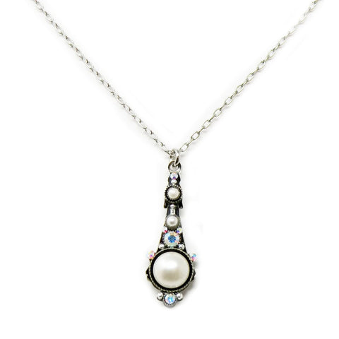 White Pearl Beach Glass Pearls Long Drop Pendant Necklace by Firefly Jewelry
