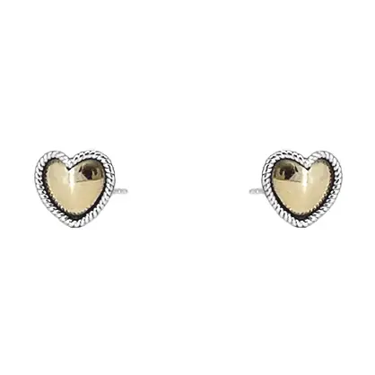 Sterling Silver Heart Stud Earrings with 18k Gold