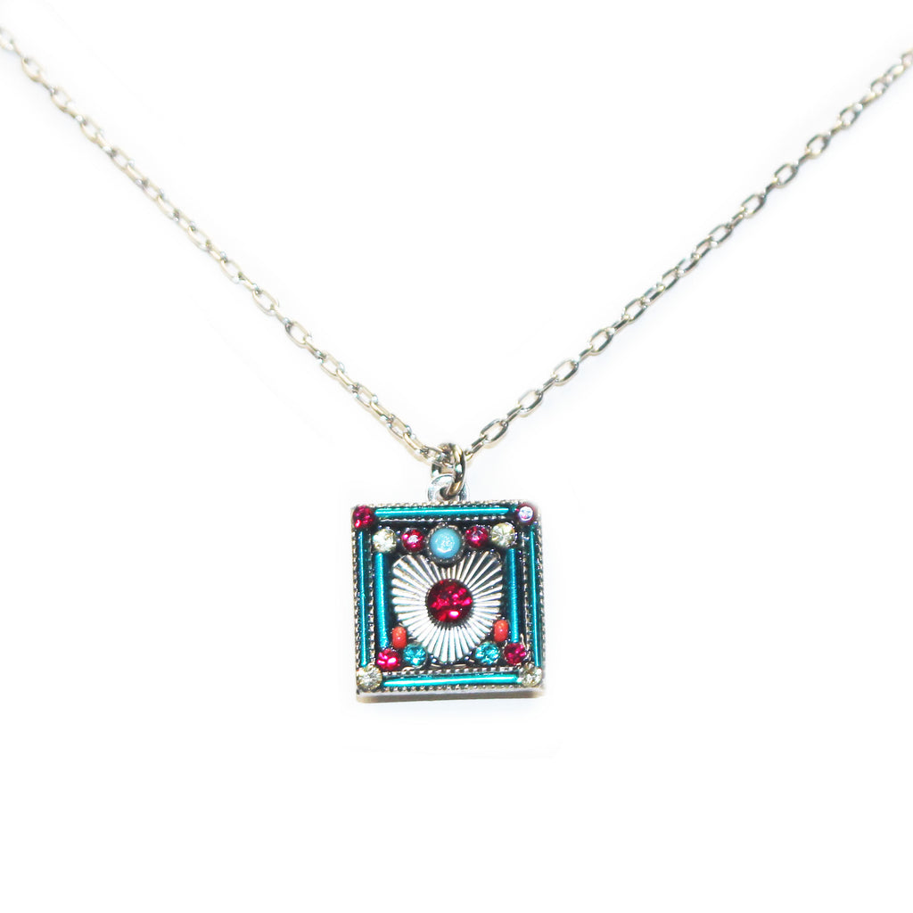 Ruby Heart Encased Square Necklace by Firefly Jewelry