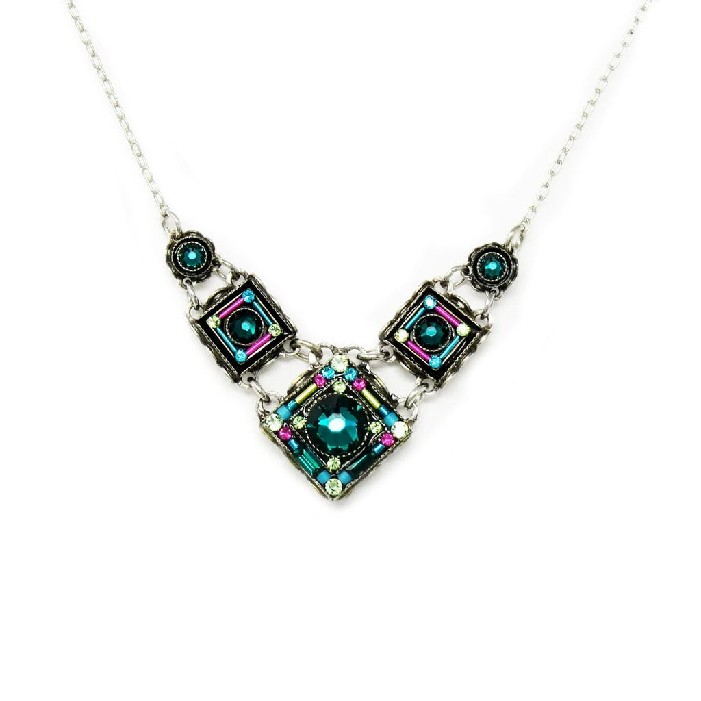 Emerald Contessa Geometric Small V Necklace by Firefly Jewelry