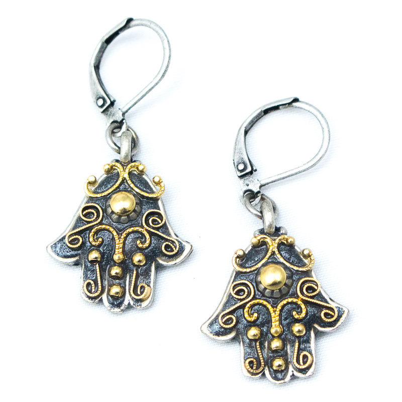Silver and Gold Hamsa Earrings by Michal Golan