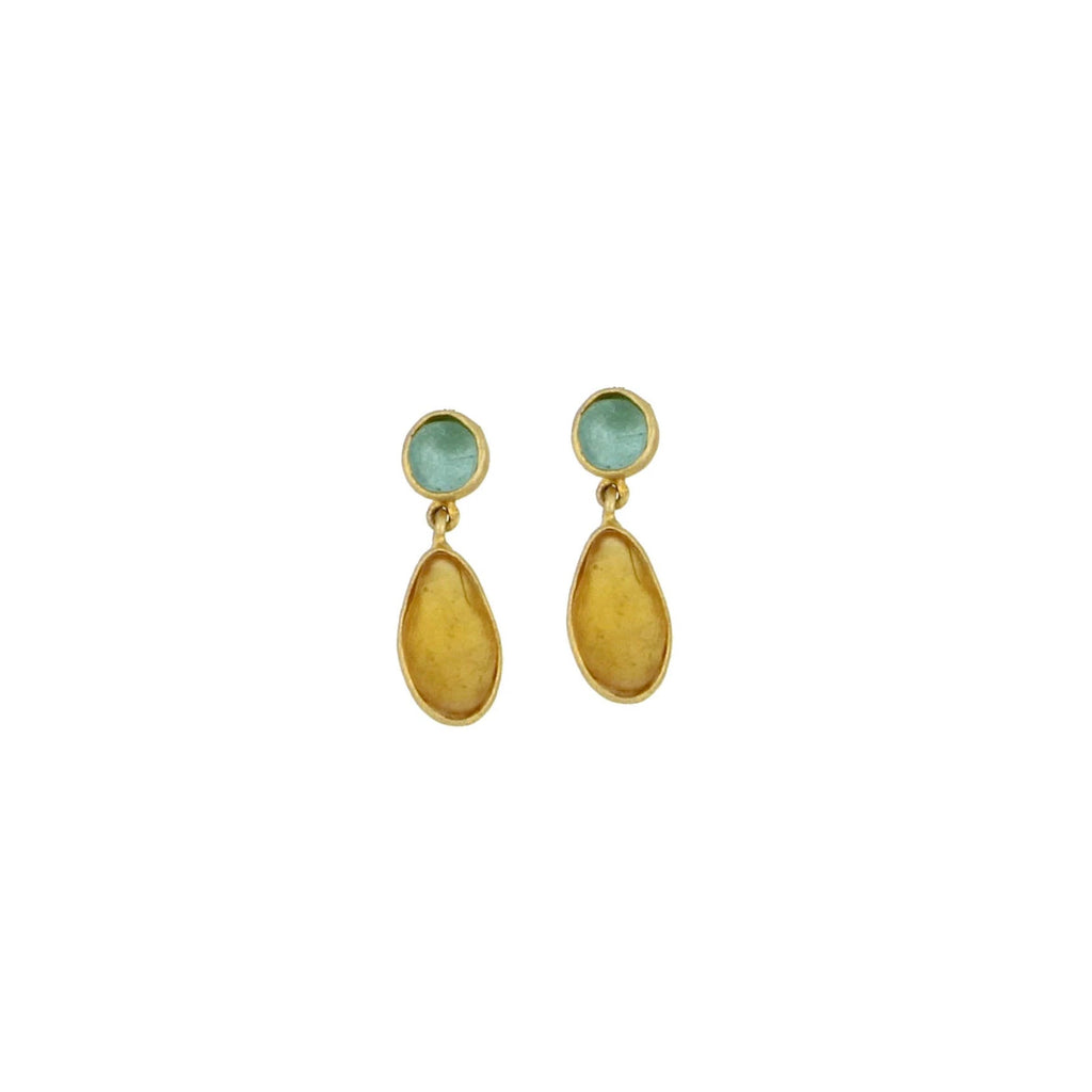 Bubble Drops Dainty Aqua with Yellow Post Earrings by Michael Michaud