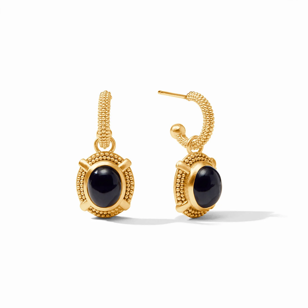 Cabochon Hoop &amp; Charm Earrings in Obsidian Black by Julie Vos