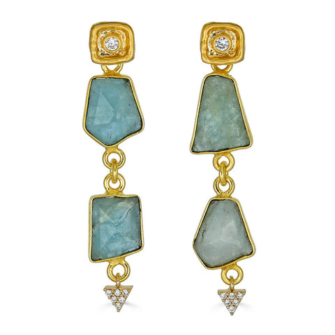 Asymmetrical Aquamarine Gold Earrings by Loni Paul