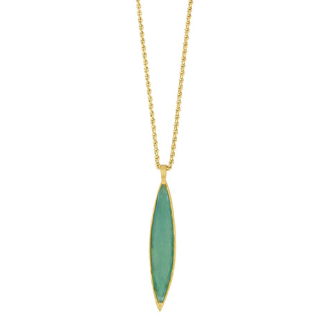 Teal Eucalyptus 28 Inch Adjustable Long Leaf Pendant Necklace by Michael Michaud