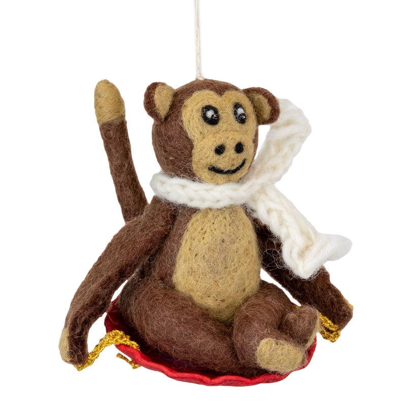Sledding Monkey Wool Ornament