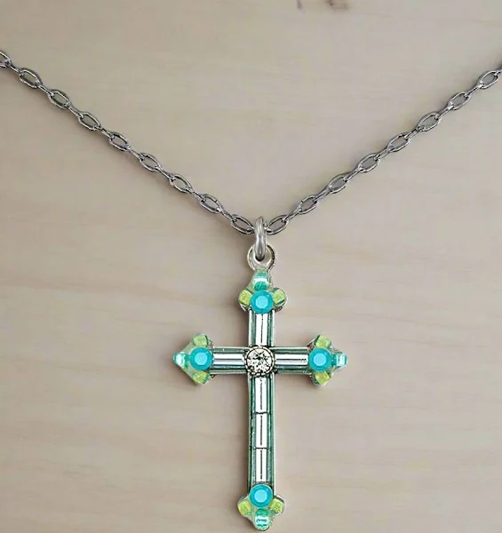 Aquamarine Simple Cross Pendant Necklace by Firefly Jewelry
