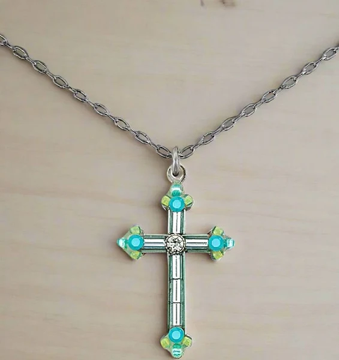 Aquamarine Simple Cross Pendant Necklace by Firefly Jewelry