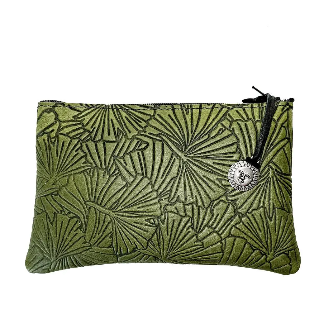 Leather 6 Inch Zipper Pouch Wallet - Ginkgo in Fern
