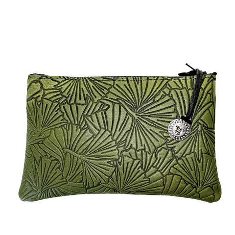 Leather 6 Inch Zipper Pouch Wallet - Ginkgo in Fern