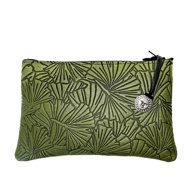 Leather 6 Inch Zipper Pouch Wallet - Ginkgo in Fern
