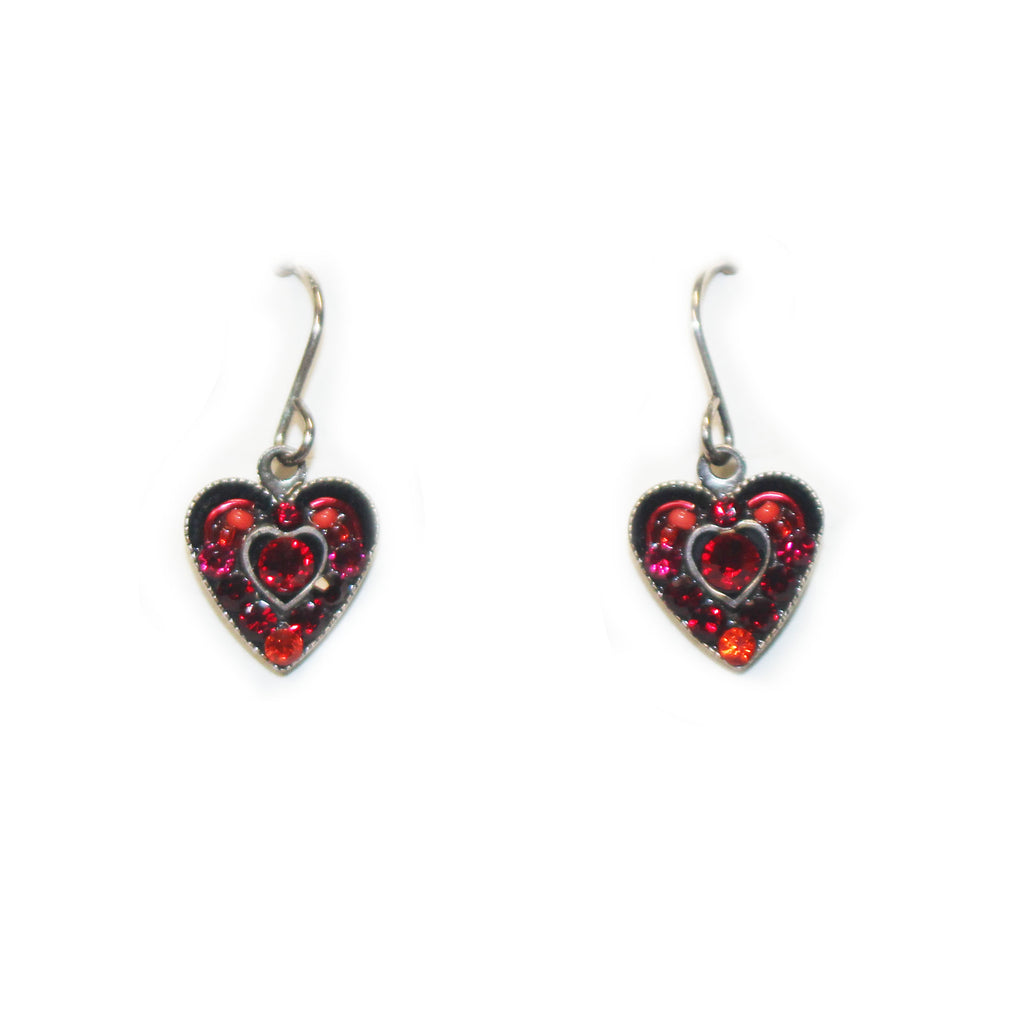 Red Small Crystal Red Heart Earrings by Firefly Jewelry