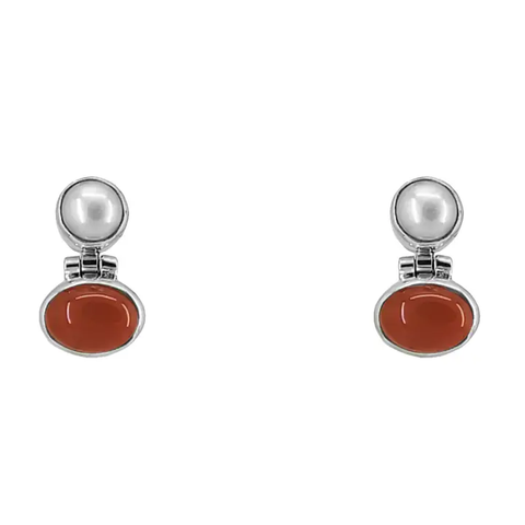 Sterling Silver Stud Earrings with Pearl &amp; Carnelian