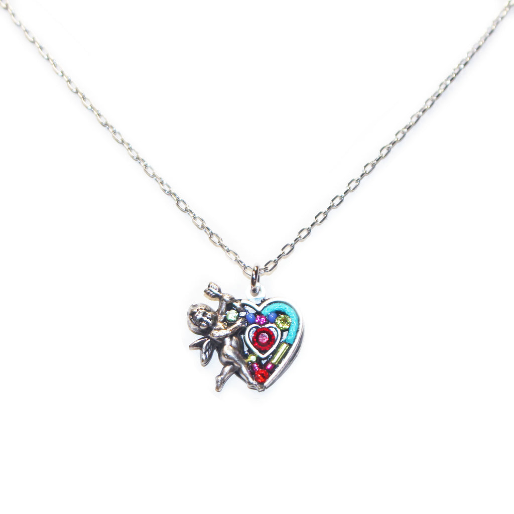 Multi Color Cherub Red Heart Necklace by Firefly Jewelry