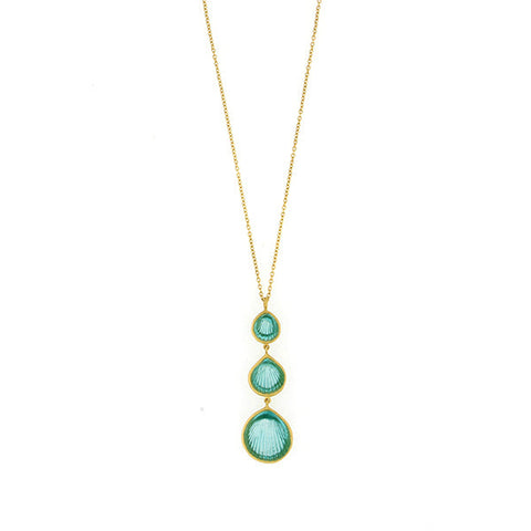 Teal Shell 16 Inch Adjustable 3-Drop Pendant Necklace by Michael Michaud
