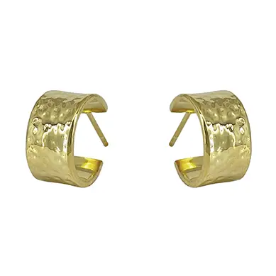 Sterling Silver Hammered Wide Hoop Earrings with 18k Gold