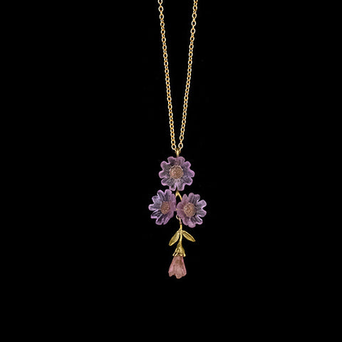 Phlox 16 Inch Adjustable 3-Flower Drop Pendant Necklace by Michael Michaud