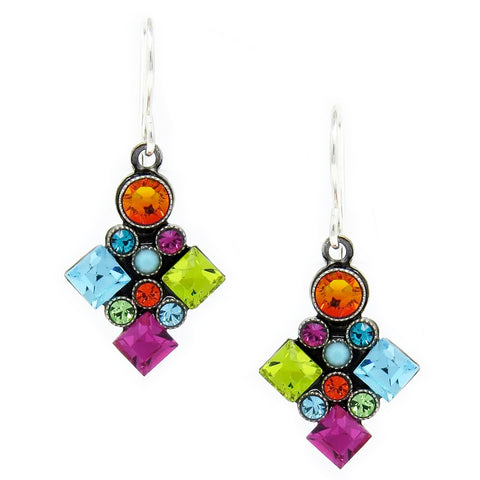 Multi Color Architectural Long Diamond Earrings by Firefly Jewelry