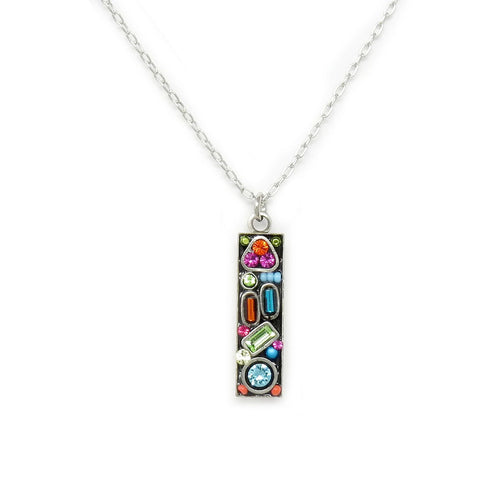 Multi Color Geometric Pendant Long Rectangle Necklace by Firefly Jewelry