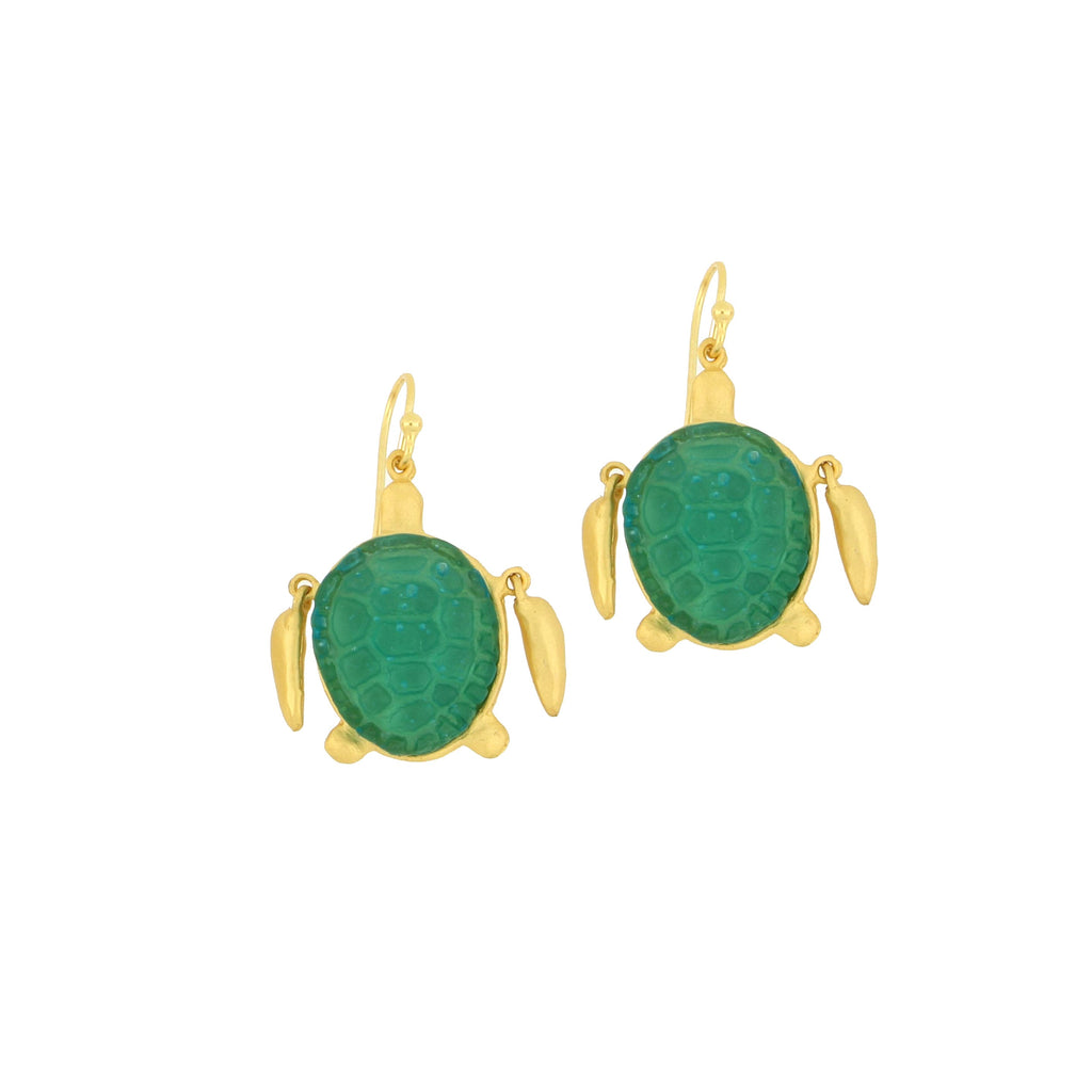 Under the Sea Turtle Wire Earrings - Teal by Michael Michaud