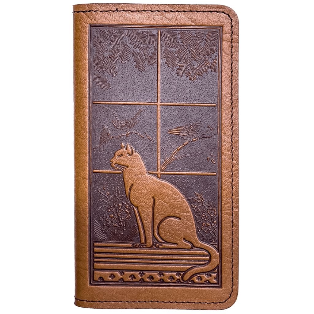Cat in Window Leather Checkbook in Saddle