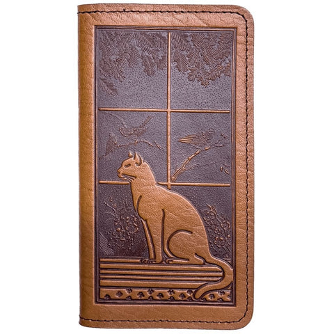 Cat in Window Leather Checkbook in Saddle