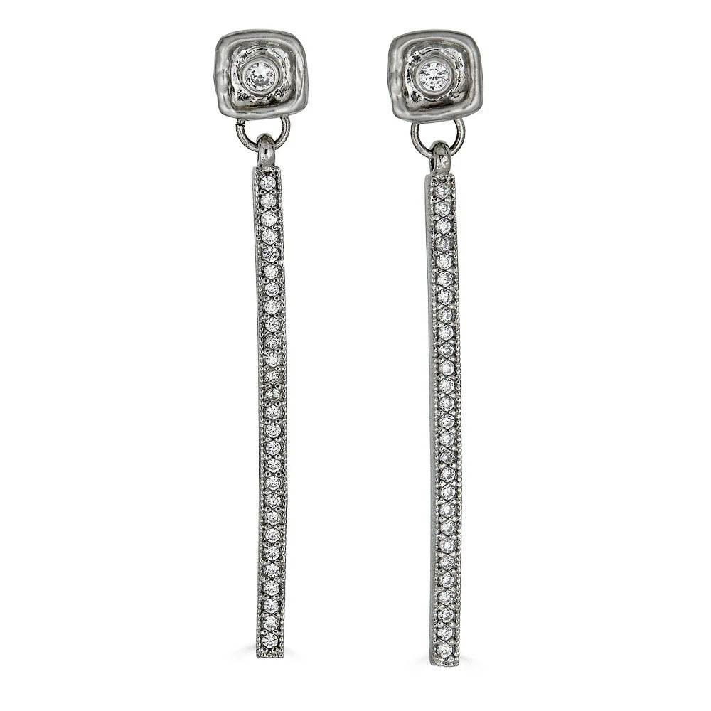 Silver Crystal Bar Earrings by Loni Paul