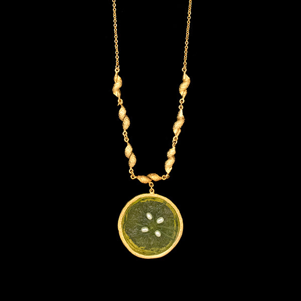 Citrus 16 Inch Adjustable Large Lime Pendant Necklace by Michael Michaud