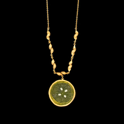 Citrus 16 Inch Adjustable Large Lime Pendant Necklace by Michael Michaud