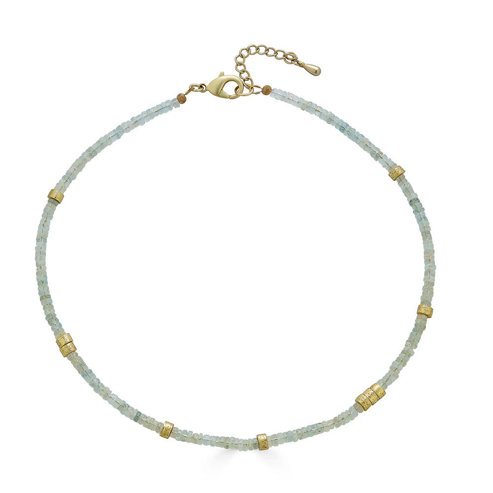 Gold Aquamarine Beaded Necklace by Loni Paul