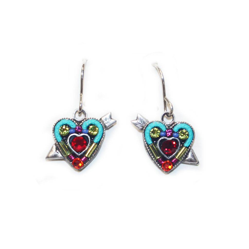 Multi Color Cherub Red Heart Earrings by Firefly Jewelry