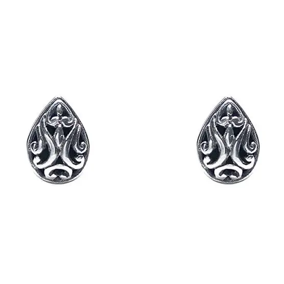 Sterling Silver Baroque Motif Teardrop Stud Earrings