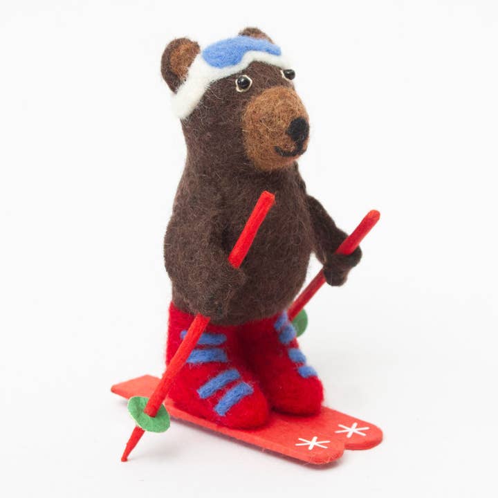 Skiing Bear Wool Ornament