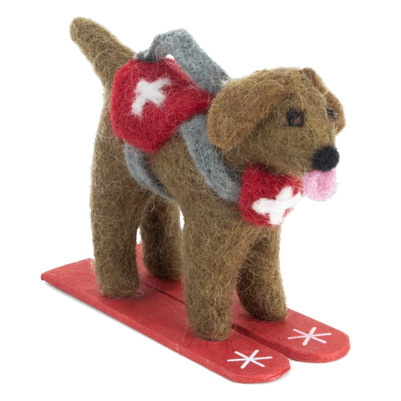 Skiing Chocolate Lab Wool Ornament