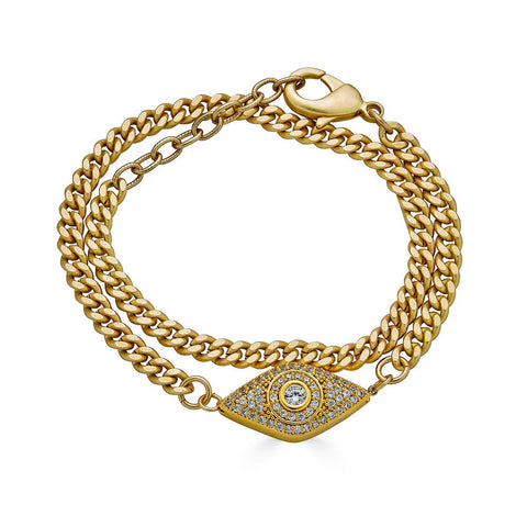 Matte Gold Double Wrap Pave Eye Bracelet by Loni Paul