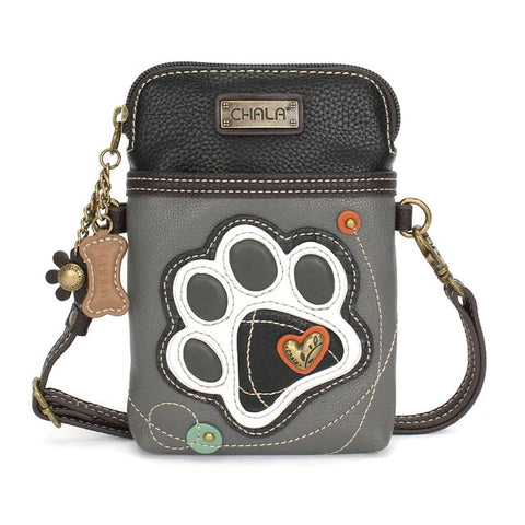 Paw Print Cellphone Crossbody in Black, White, and Gray