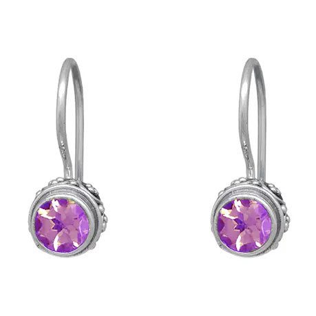 Sterling Silver Bali Drop Earrings with Amethyst