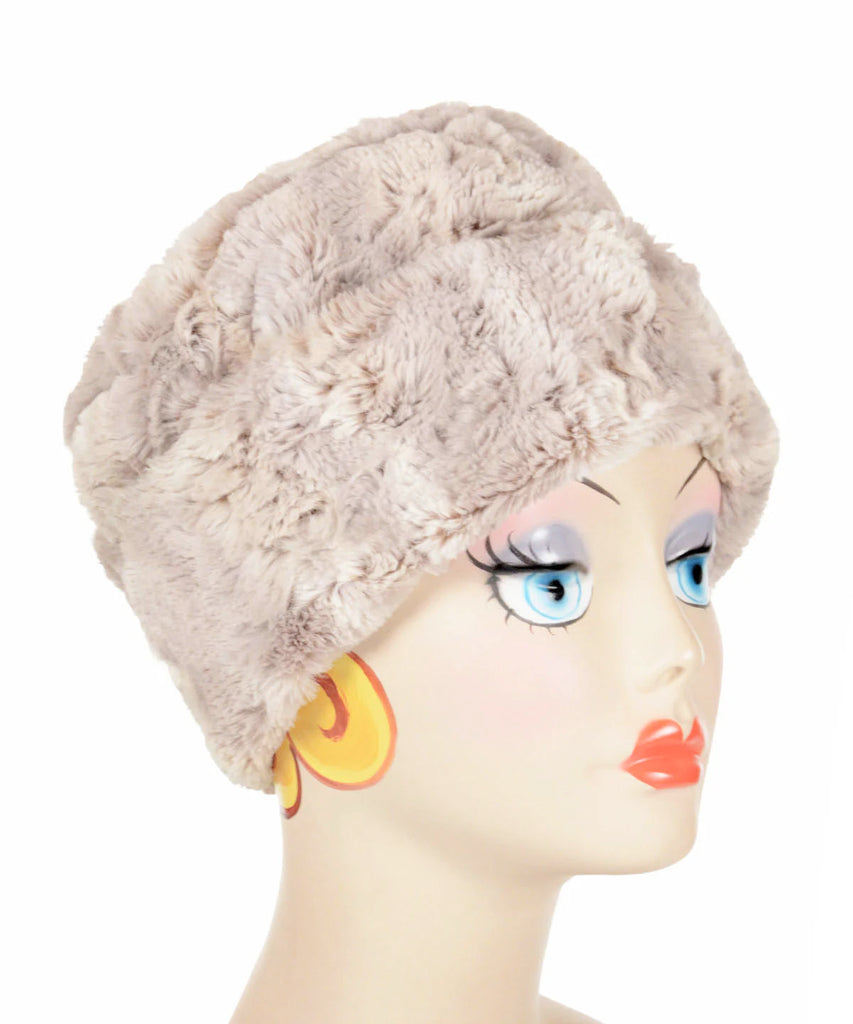 Cafe Au Lait Luxury Faux Fur Cuffed Pillbox Large