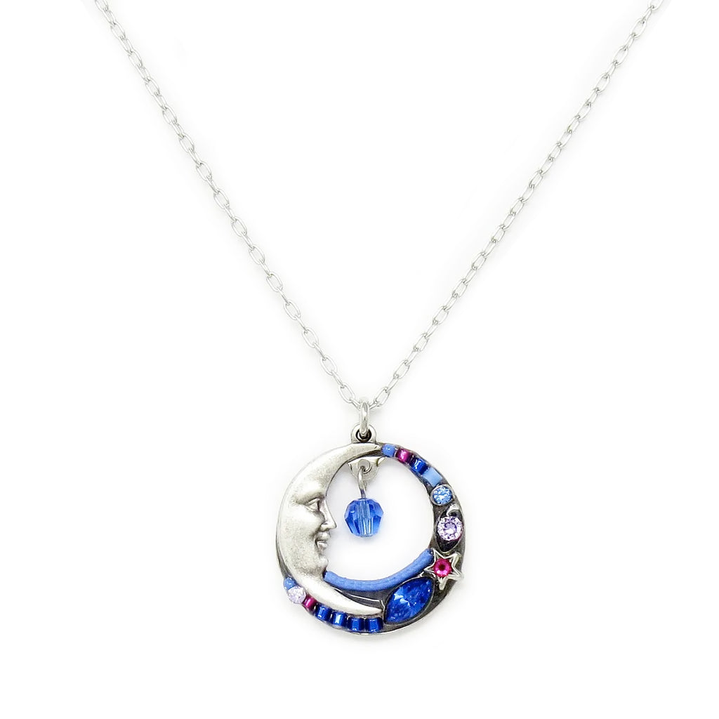 Sapphire Celestial Moon Pendant Necklace by Firefly Jewelry