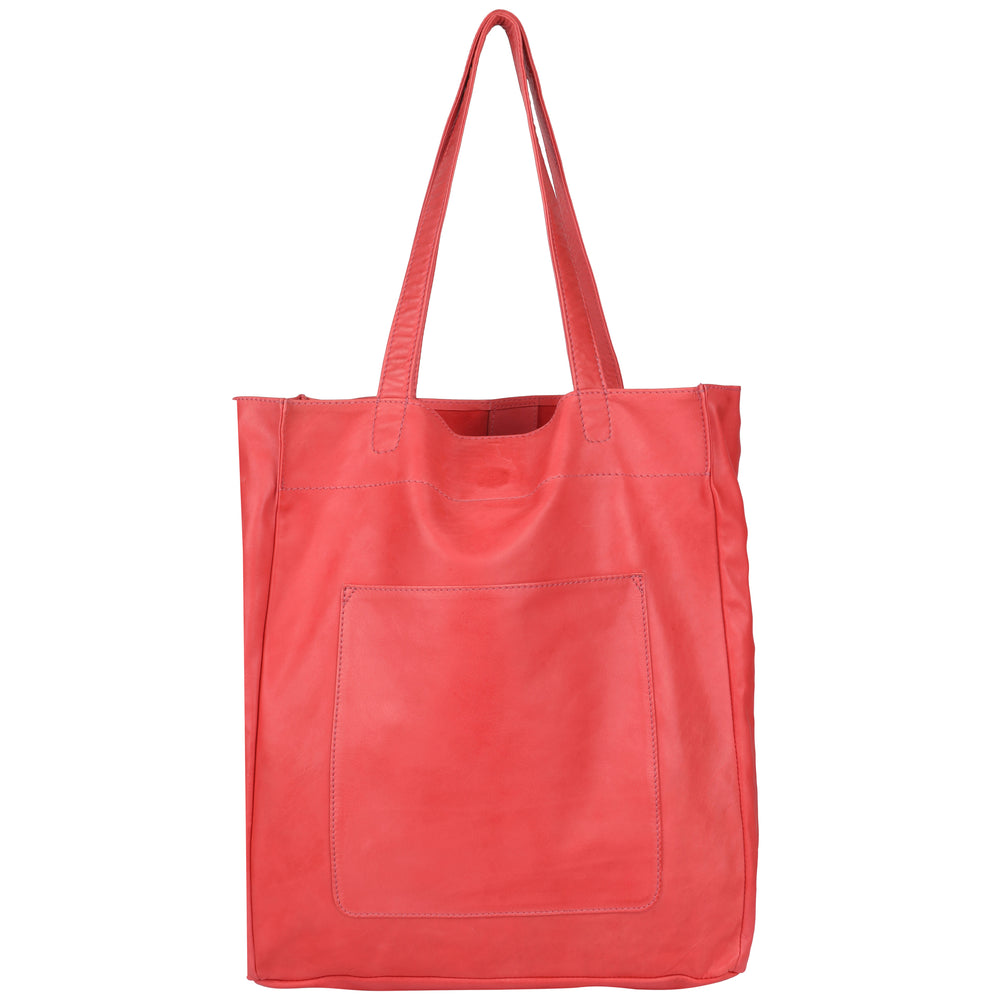 Margie Leather Tote and Shoulder Bag in Tomato
