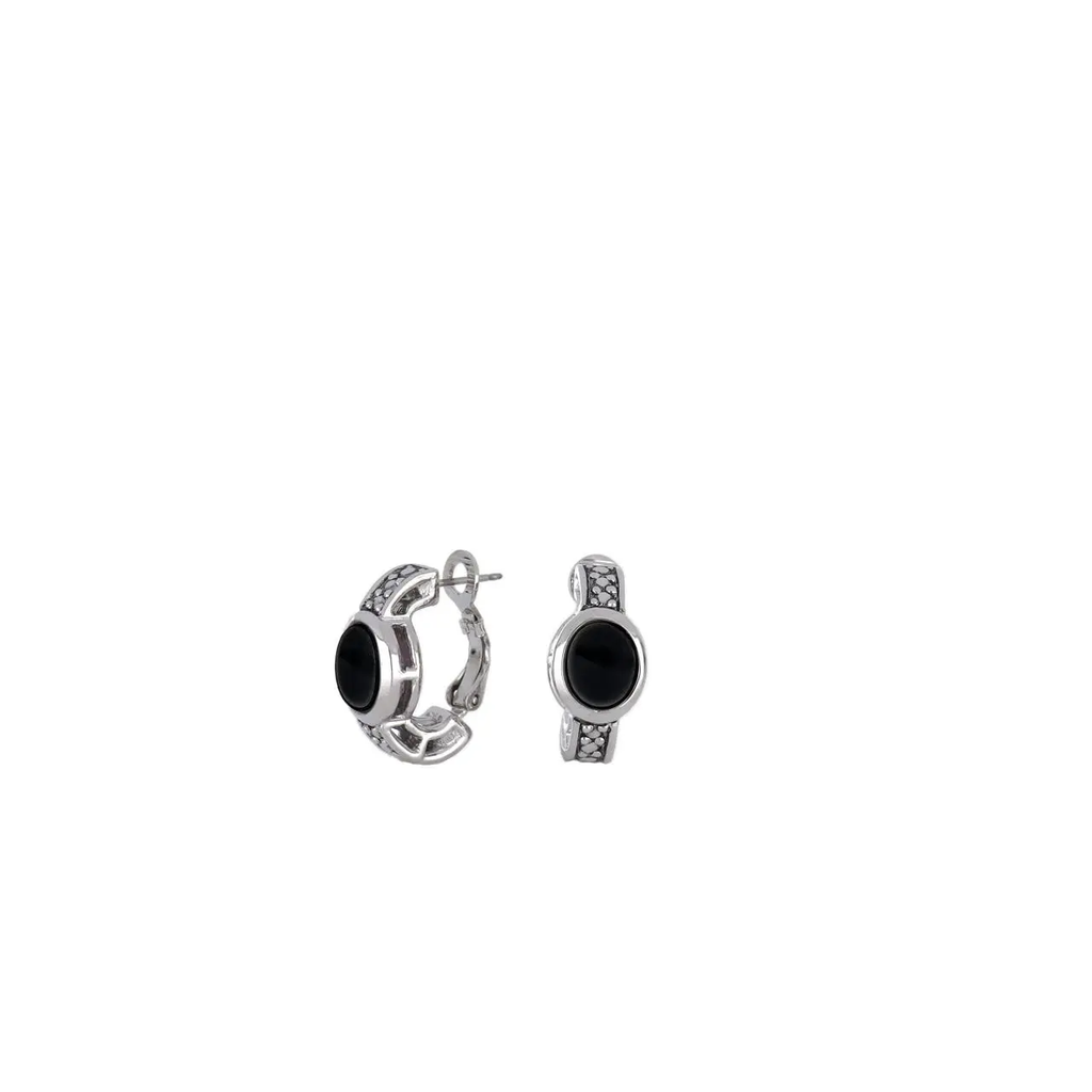 Black Onyx Oval-Shaped Huggy Earrings by John Medeiros