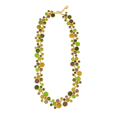 Droplets Grape, Olive, Yellow, Green 16 Inch Adjustable Statement Necklace by Michael Michaud