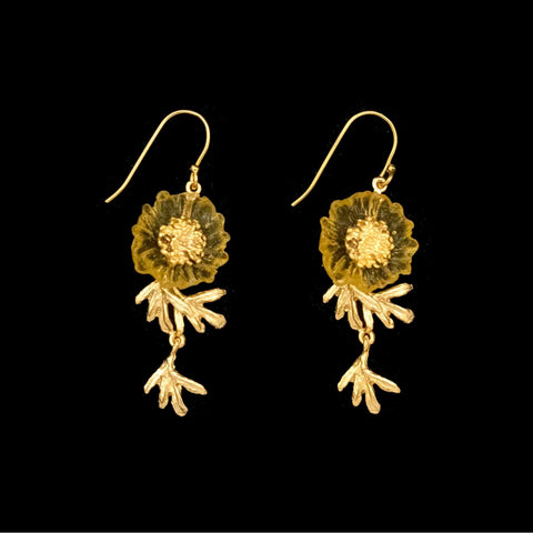 Yellow Mum Wire Earrings by Michael Michaud