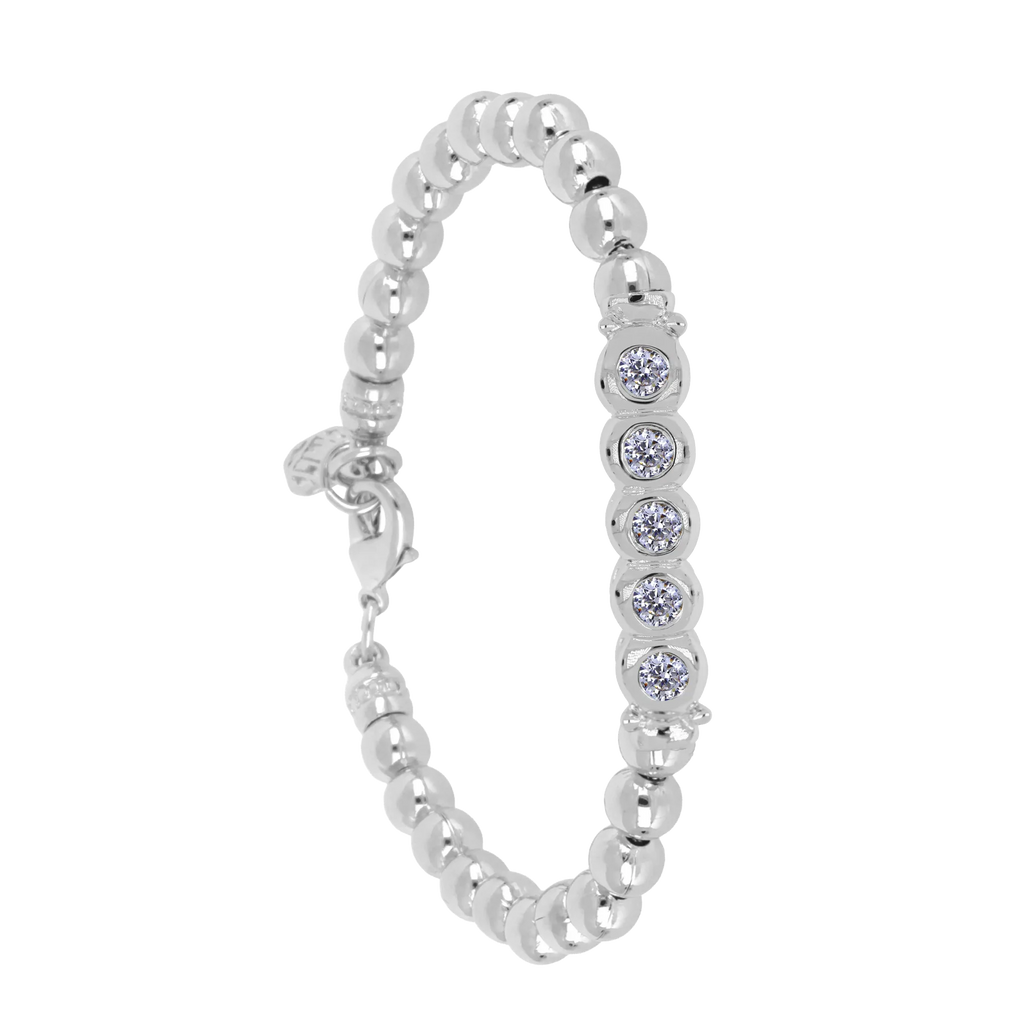 Beaded Collection 5 Stone Rhodium 7.25 Inch Bracelet by John Medeiros