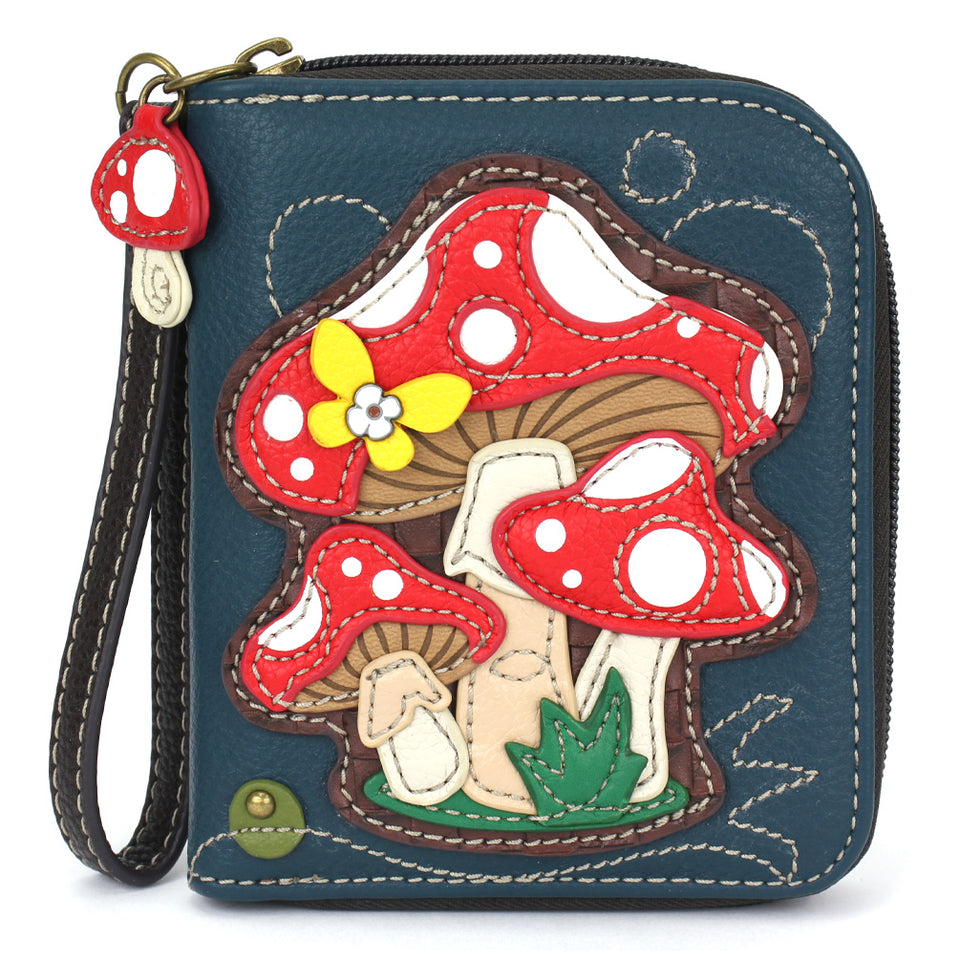 Mushroom Zip-Around Wallet in Blue by Chala